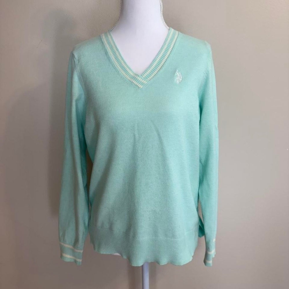 U.S. Polo Assn. V-Neck Pullover Sweater Sz L Preppy Academia Ivy League